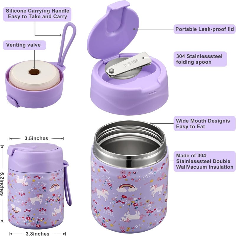 Howeemo 17oz Soup Thermo for Hot Food Kids,Insulated Food Jar with Spoon,Thermo Hot Food Lunch Container,Wide Mouth Leakproof Stainless Steel Lunch Box for School-Horse - Image 2